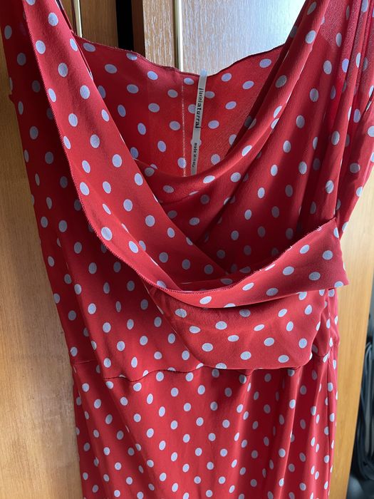 Rochie matase naturala rosie cu buline vintage Lavinia Turra lunga