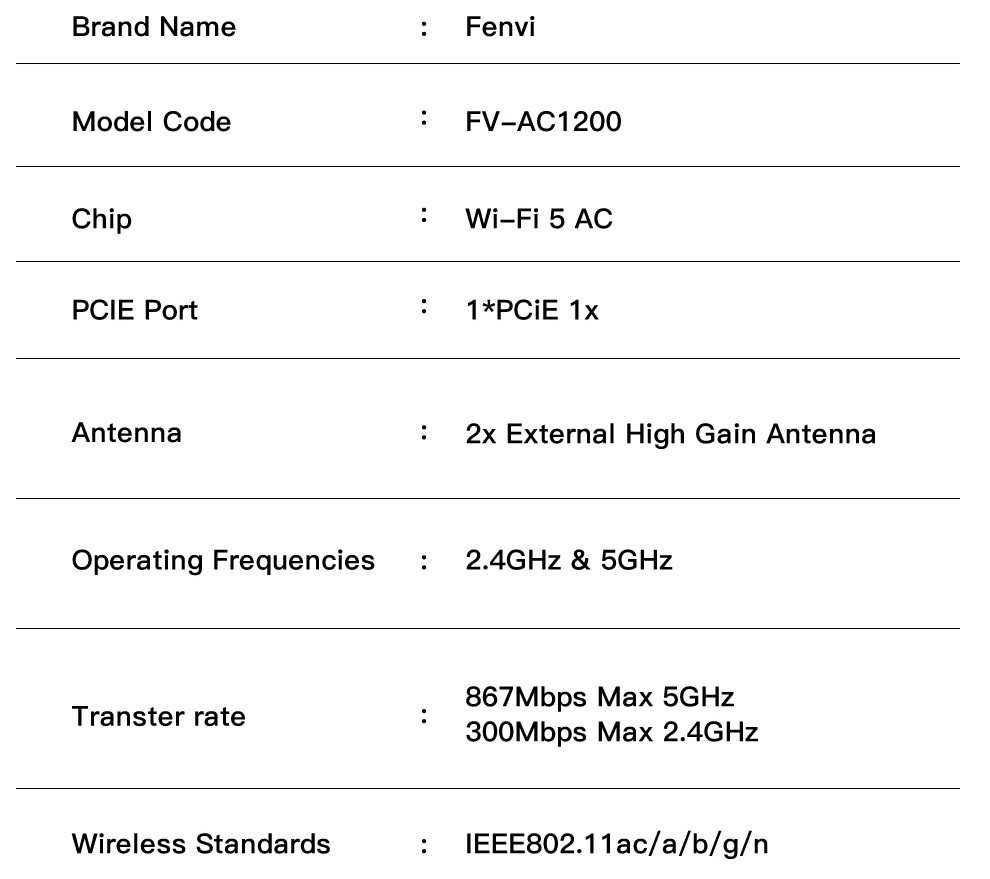 Placa wireless FV-AC1200 Dual Band 2.4Ghz/5Ghz 802.11AC + Bluetooth4.0