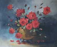 Roses, Ulei pe pânză, Semnat, Dimensiuni cu ramă 66 x 77 cm