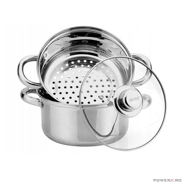 Oala pentru fiert la abur, din inox, cu capac, 5 litri, 24 cm,