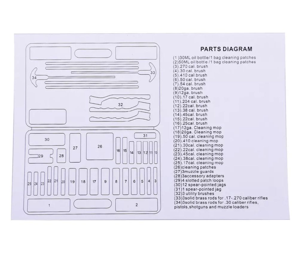Комплект за почистване на оръжие за всякакъв калибър тръби