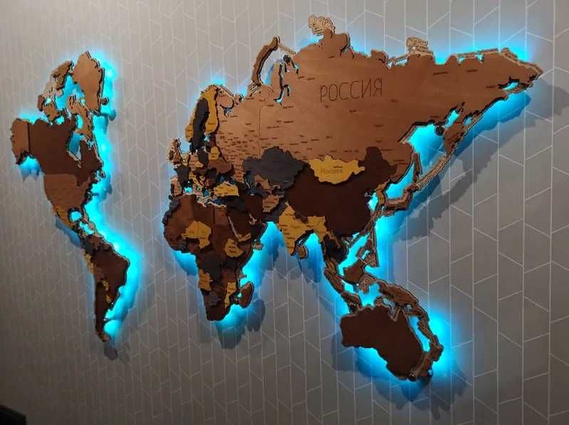 Карта мира. Деревянная карта. Настенный карта . Декор для дома подарок