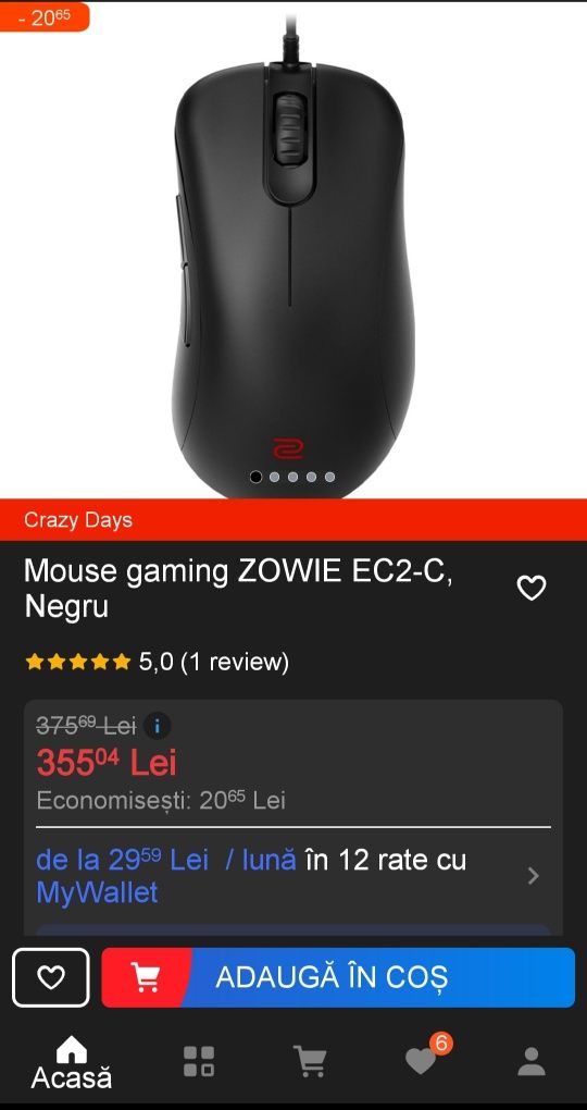Zowie EC2-C Negru Mouse Asimetric Gaming Competitie eSports