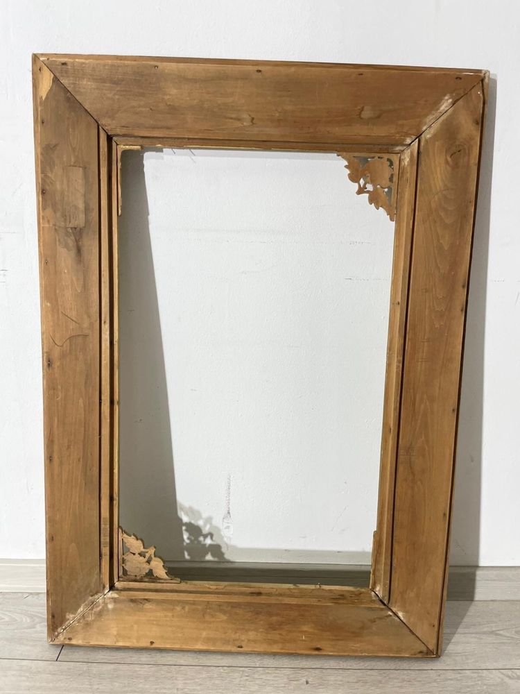 Ramă Vintage din Lemn Masiv Sculptat Manual, Oglindă Tablou