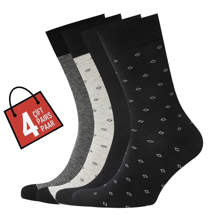 Памучни мъжки чорапи с десен, 4 броя, безшевни и с мек ластик