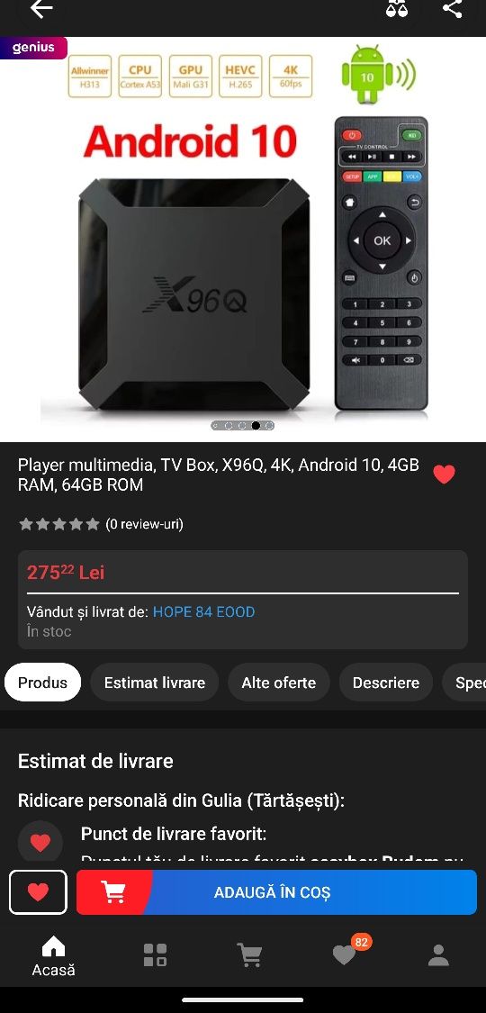 Smart TV box 4k HDR - X96QMax - 4Gb ddr3 si 64Gb - USB, HDMI, WIFI