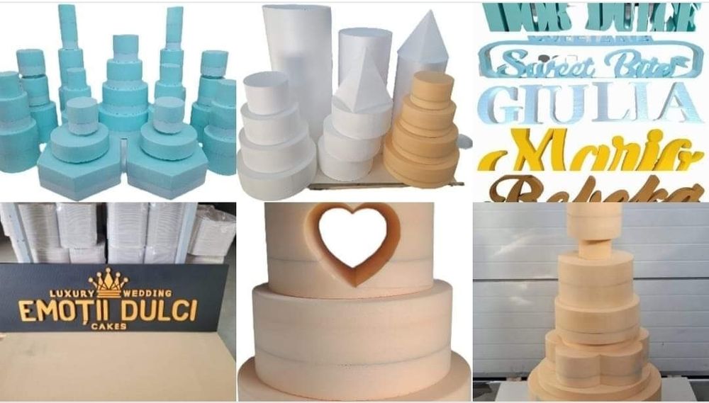 Machete tort , logo-uri firme, litere, cifre din polistiren și topper