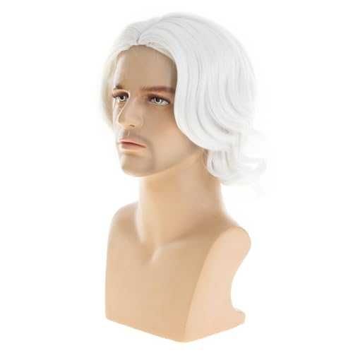 Нова Бяла мъжка перука с вълниста коса cosplay парти Хелоуин карнавал
