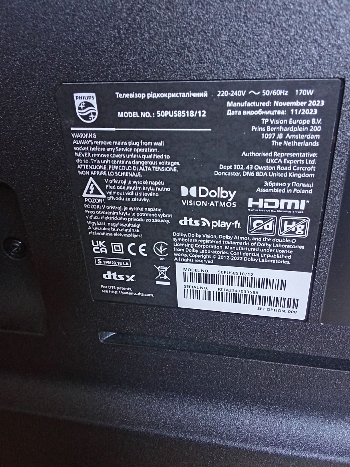 Телевизор "Philips" 50pus 8518 Ambilight на части