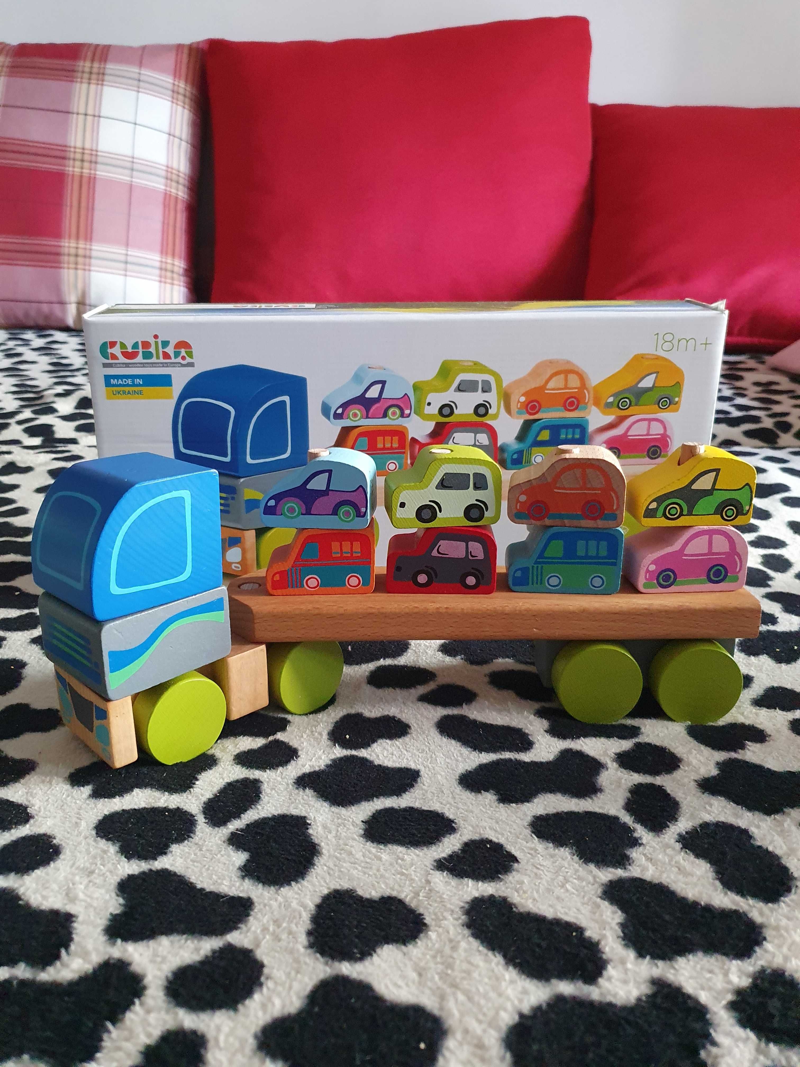 Joc din lemn montessori piese pe tije cubika camion de transport auto