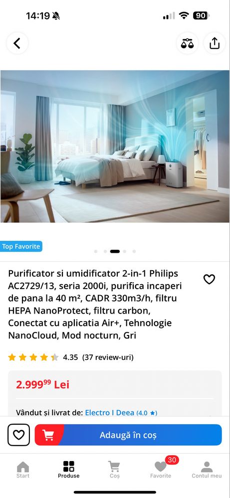 Purificator si umidificator 2 in 1 Philips