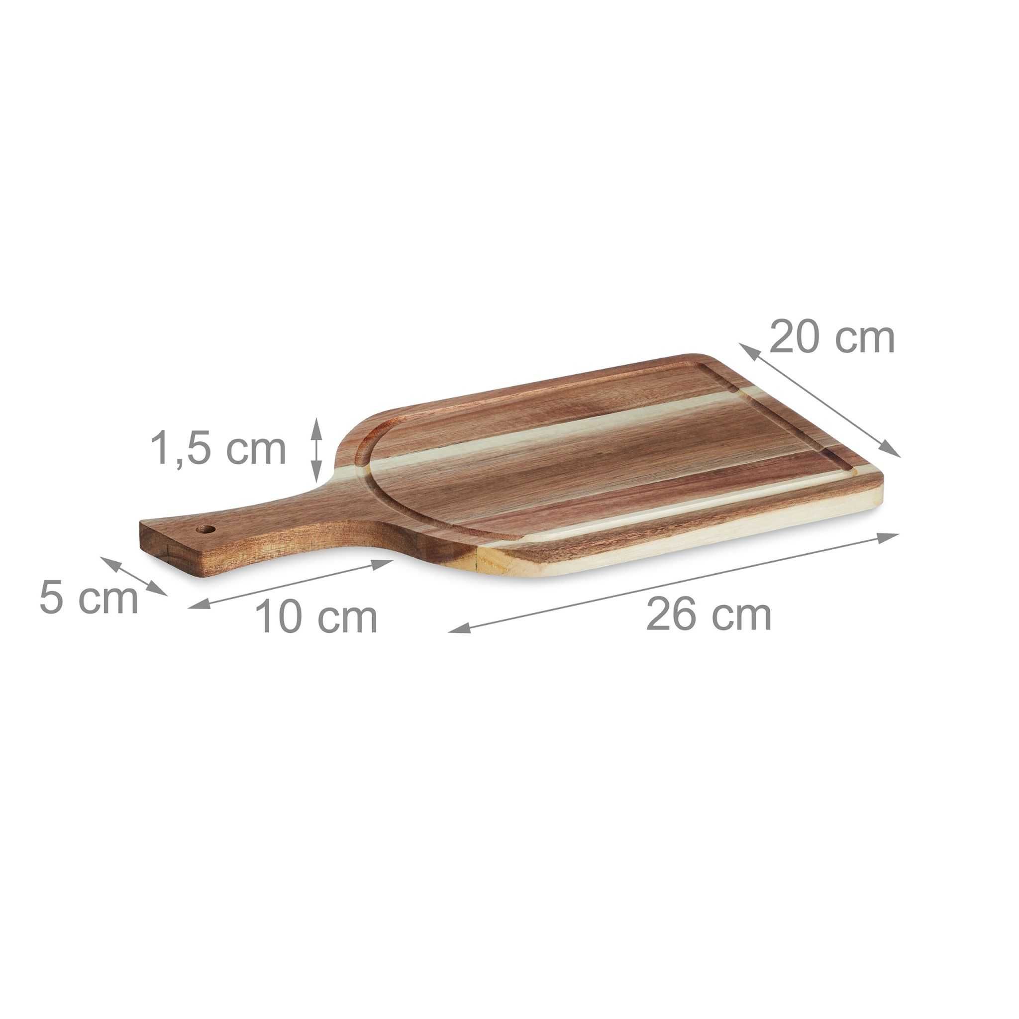Tocator din lemn de acacia cu maner si sant pentru lichide 37 x 20 cm