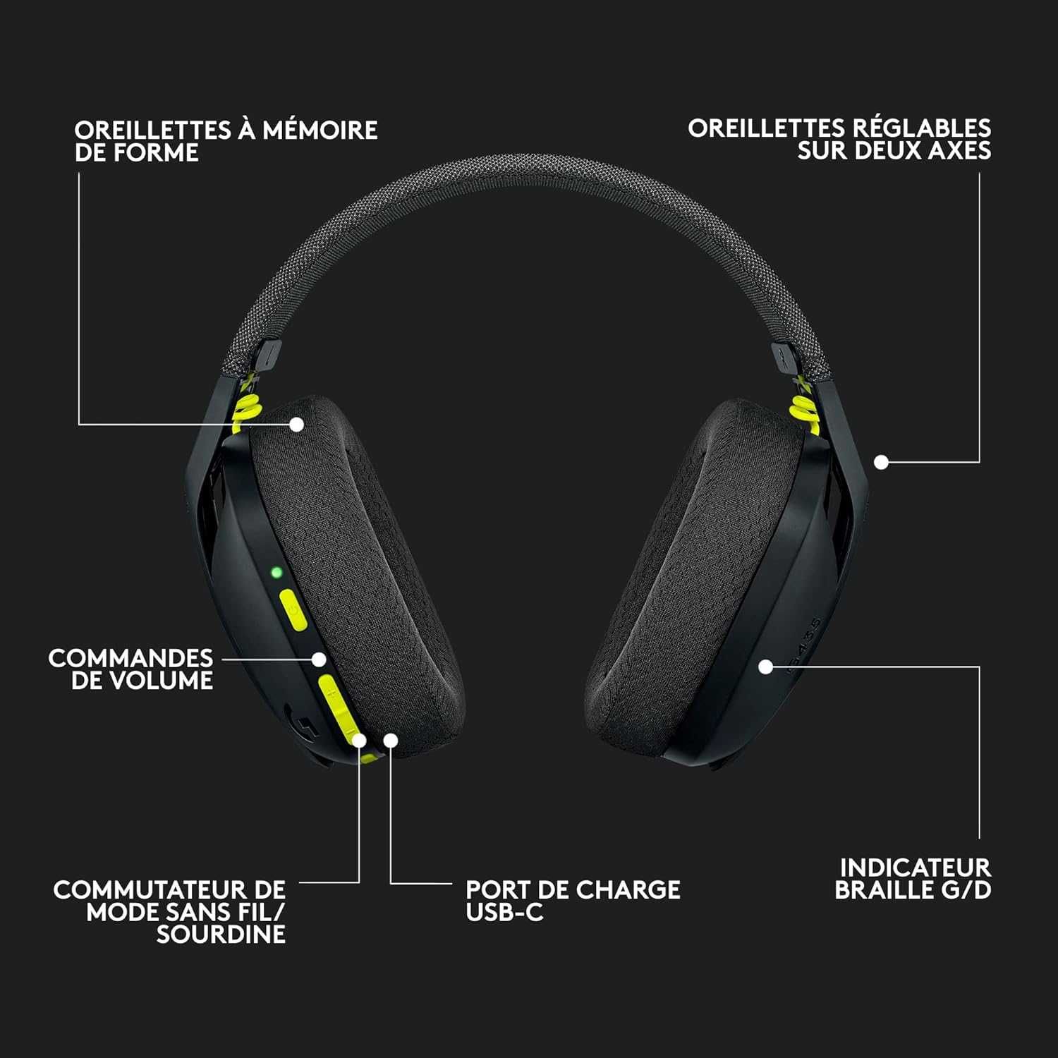 Гейминг слушалки Logitech G435, Безжични, Черни