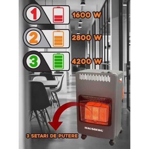 Soba pe gaz GPL HB-1021NG, aprindere piezo-electrica, putere 4.2kW