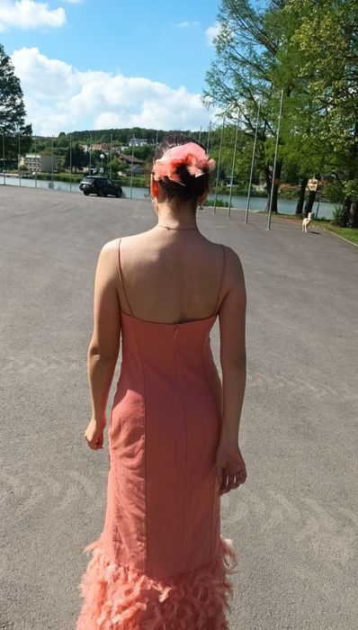 Официална дълга рокля, цвят корал