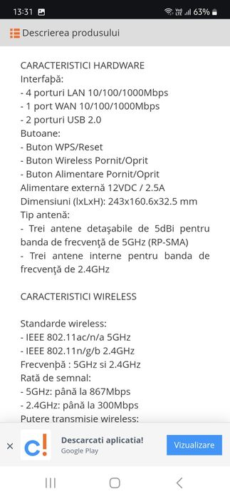 Vind router wireless TP link Archer C5 Ac 1200 ca nou!!!