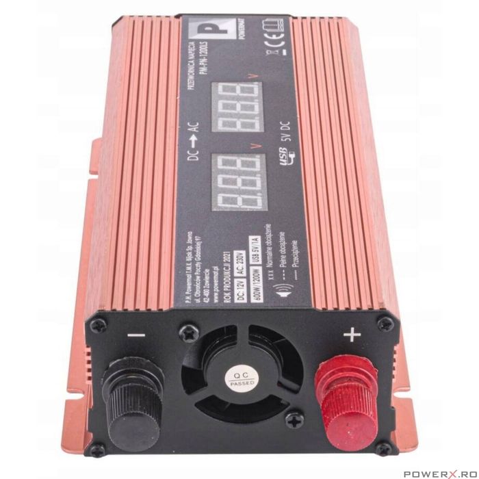 Convertor de tensiune auto, invertor tensiune LCD 12V 1200 W, Powermat