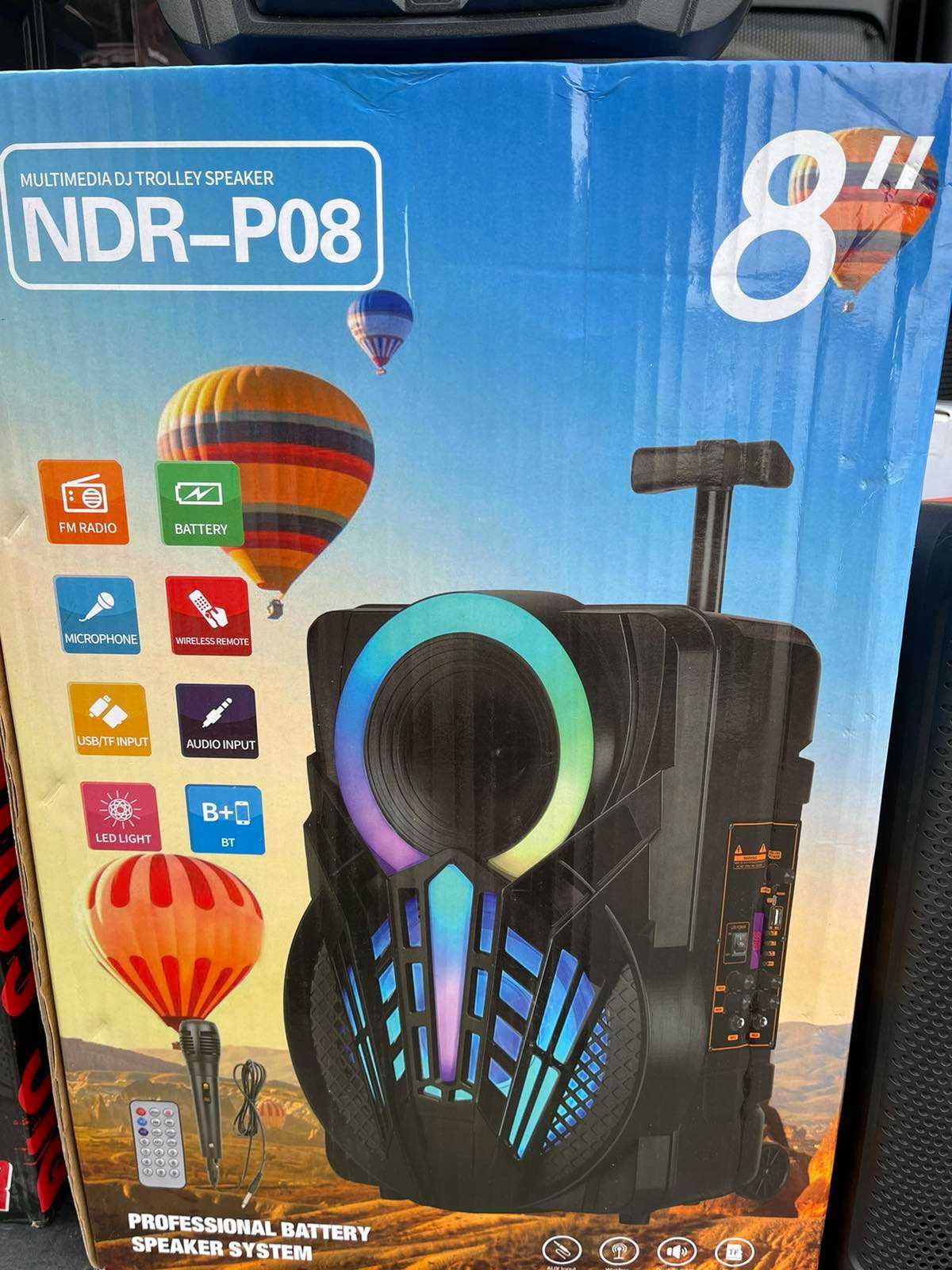 8" Тонколона караоке NDR P-08 с Bluetooth, микрофон, USB, Цветомузика