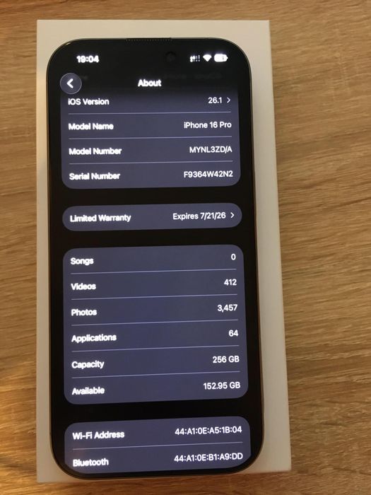 Vand iphone 16 pro 256 gb