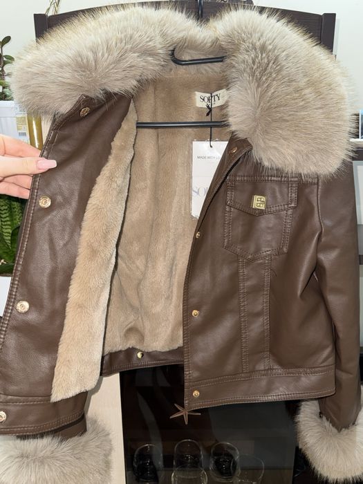 Кожено яке с естествен пух, ново!