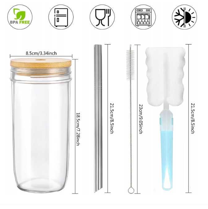 Комплект от 2 стъклени чаши за бабъл чай, 720мл, прозрачни17,5х8,8х7см