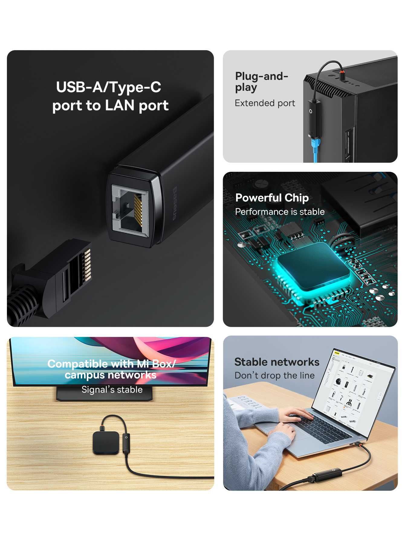 Baseus Hub Lite Series RJ45 LAN Port Ethernet Adapter Gigabit