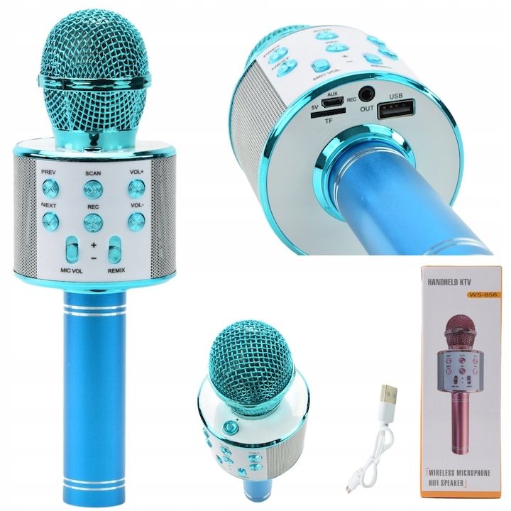 Микрофон детски, Bluetooth, USB, Син