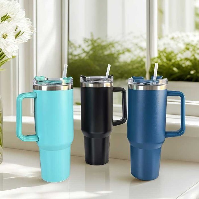 Нова Термо Чаша със Сламка  - 1200мл