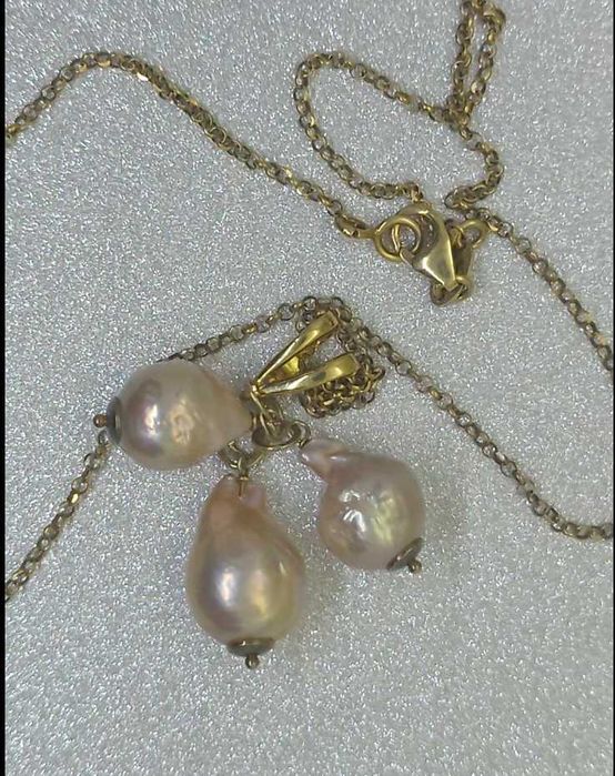 Colier argint 925 aurit cu 3 perle baroque mari - Gioielli Linea Fur