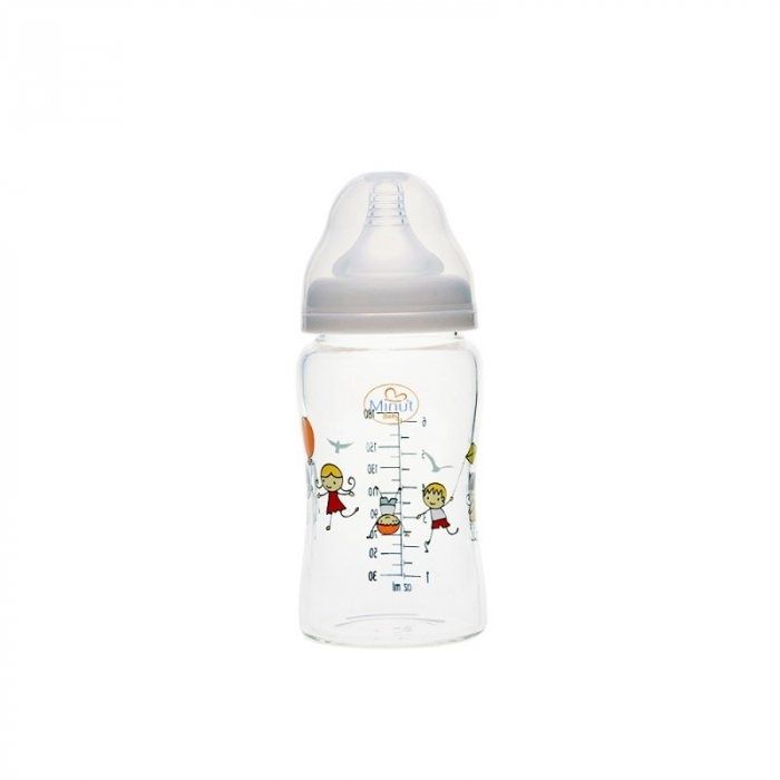 Biberon sticla borosilicat gat larg Minut Baby 180 ml 0+