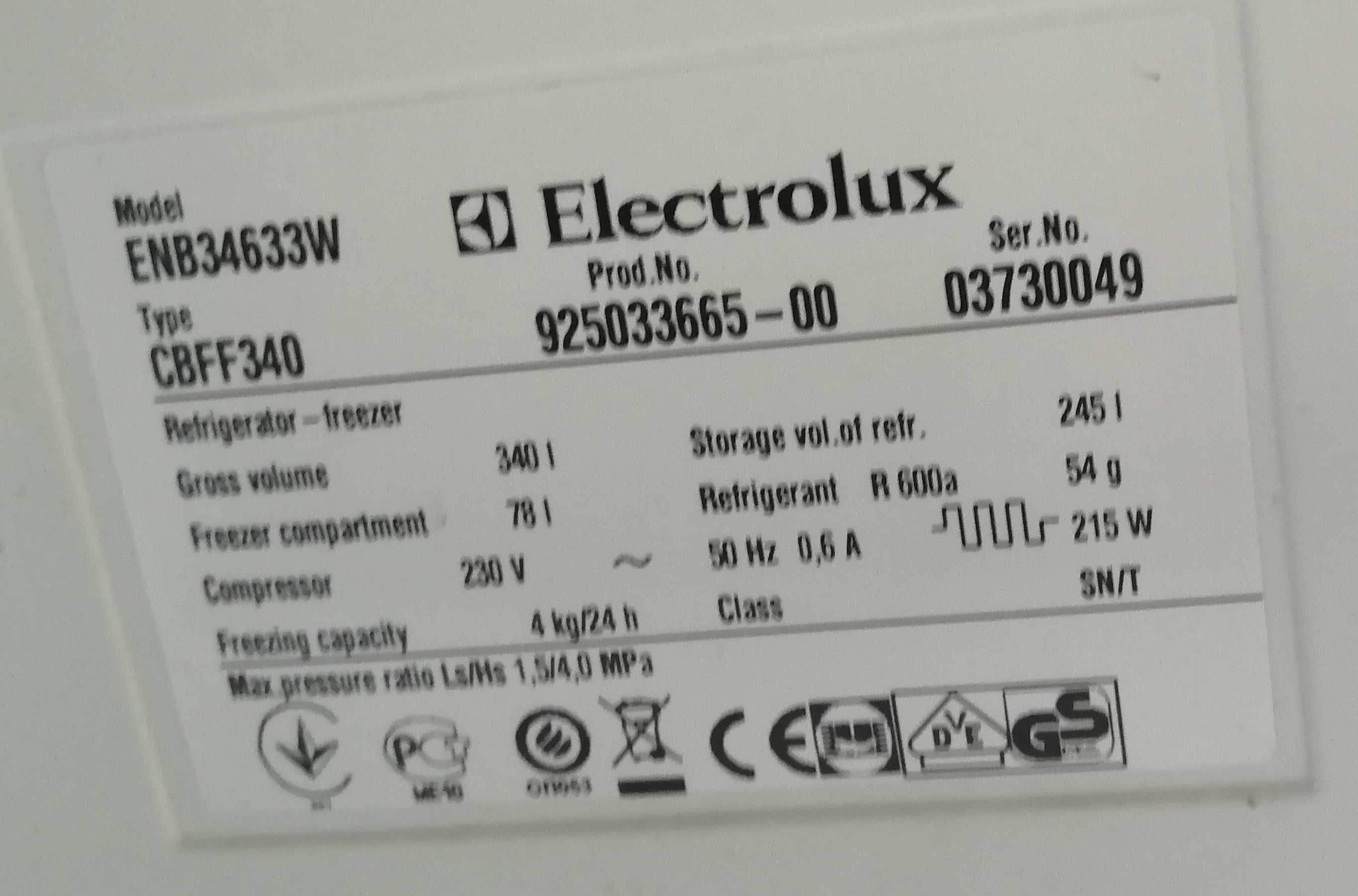 Хладилник с фризер 323Л - ELECTROLUX ENB34633W NO FROST