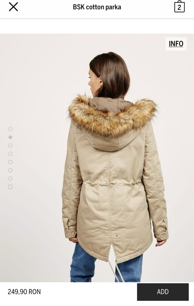 Parka cu gluga Bershka BSK, marimea XS, culoare crem