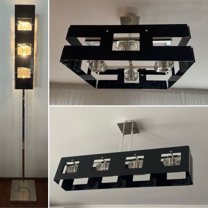 Set iluminat | Negru lucios, crom și sticlă