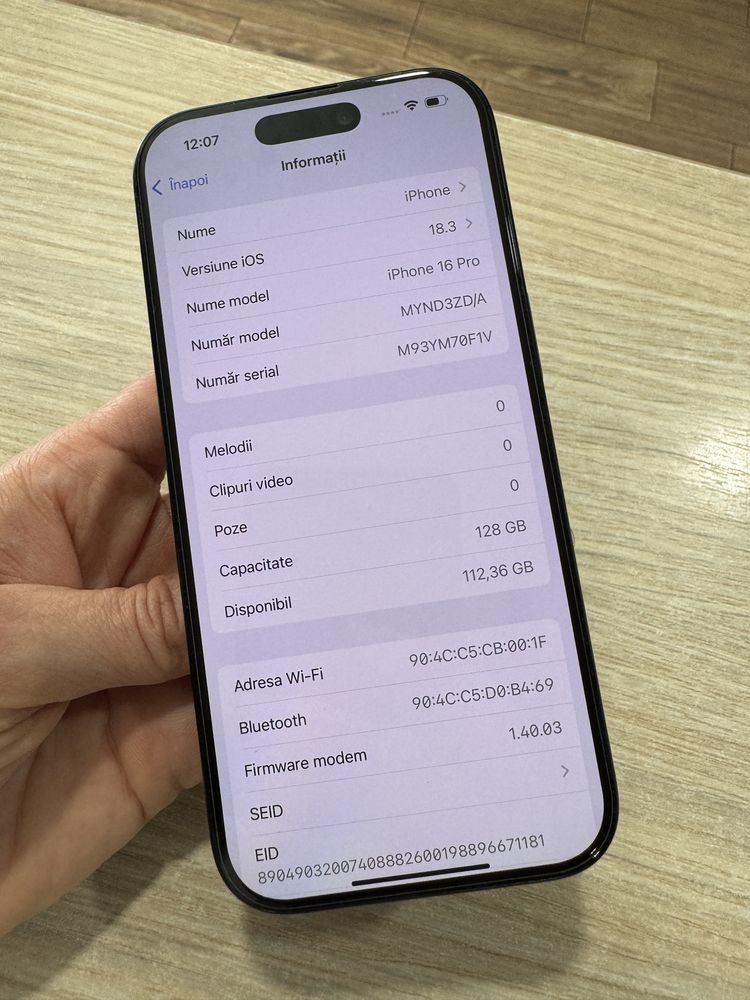 iPhone 16 Pro, 128GB, 5G, Black Titanium, Impecabil, CA NOU, Garantie!