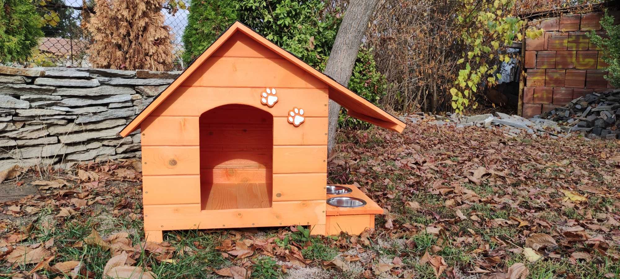 Къща за куче със стряха+купи;Колиба за кучета;Къщи за кученца-Оранжев