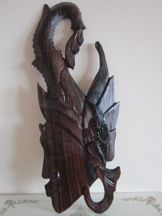 cadou rar Zeita Dewi Sri Bali 1960 decoratiune perete lemn abanos