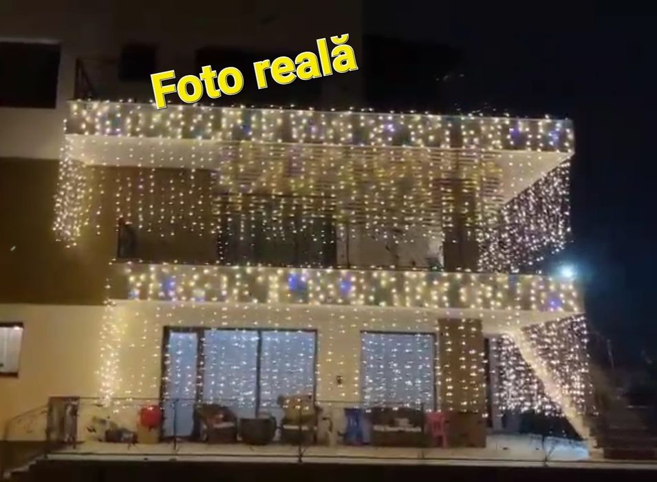 Instalatie perdea 3x3m ploaie leduri FLASH alb cald interconectabile