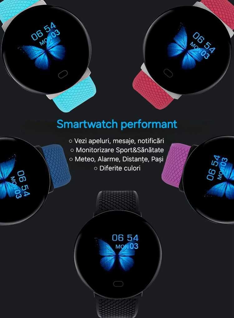 Set smartwatch performant cu 2 curele. Roșu/Negru. USB. Waterproof.