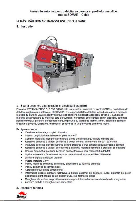 Ferestrau metal automata Bomar Transverse 510.330 GANC AN 2019