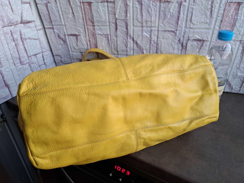 дамска чанта,Fabiana,жълта кожена торба-естествена кожа