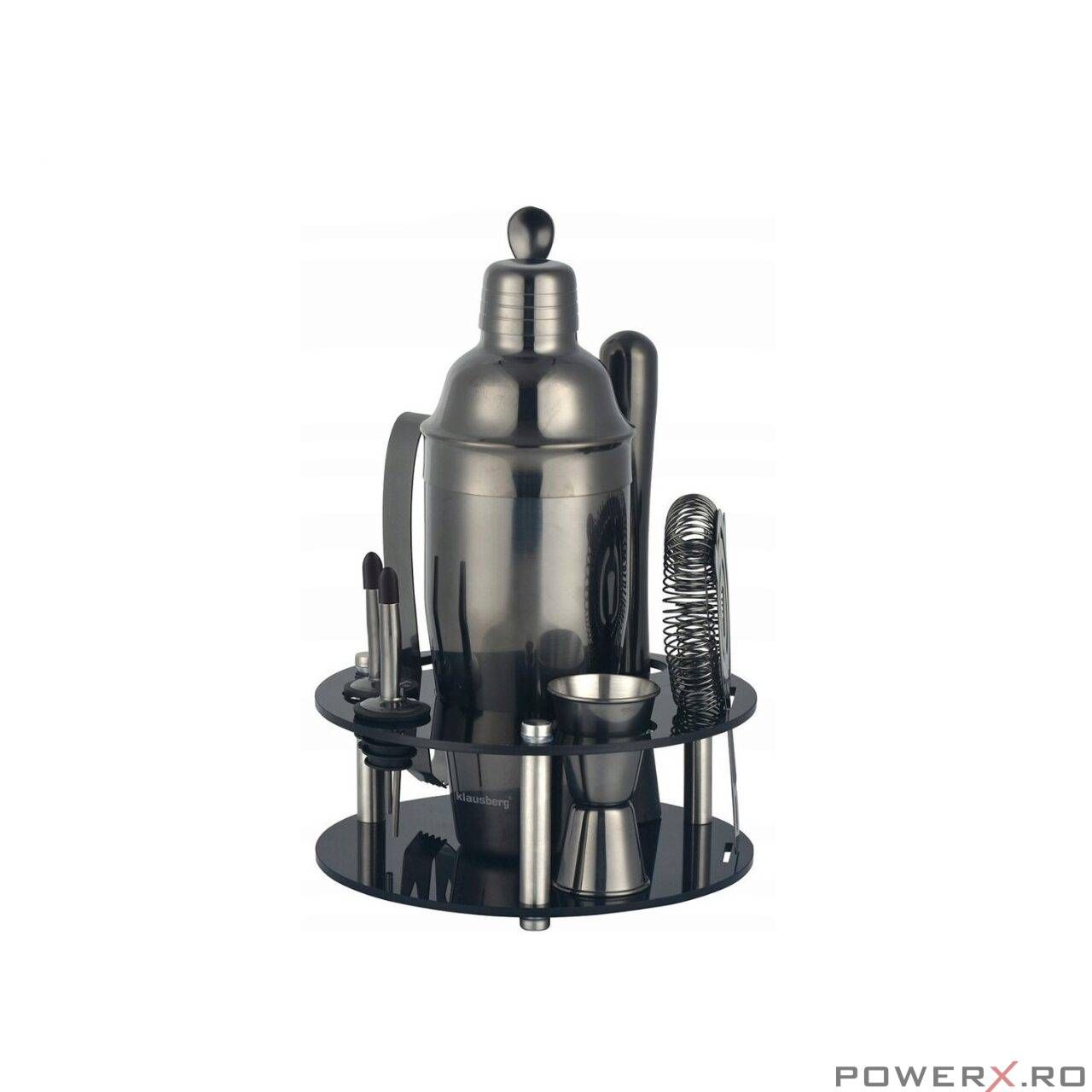 Set cocktail shaker, 9 piese, negru, Klausberg