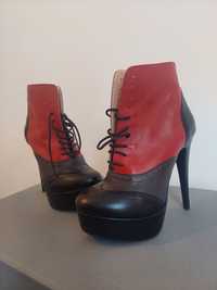 Pantofi botine piele, nr 35,  toc inalt, platforma