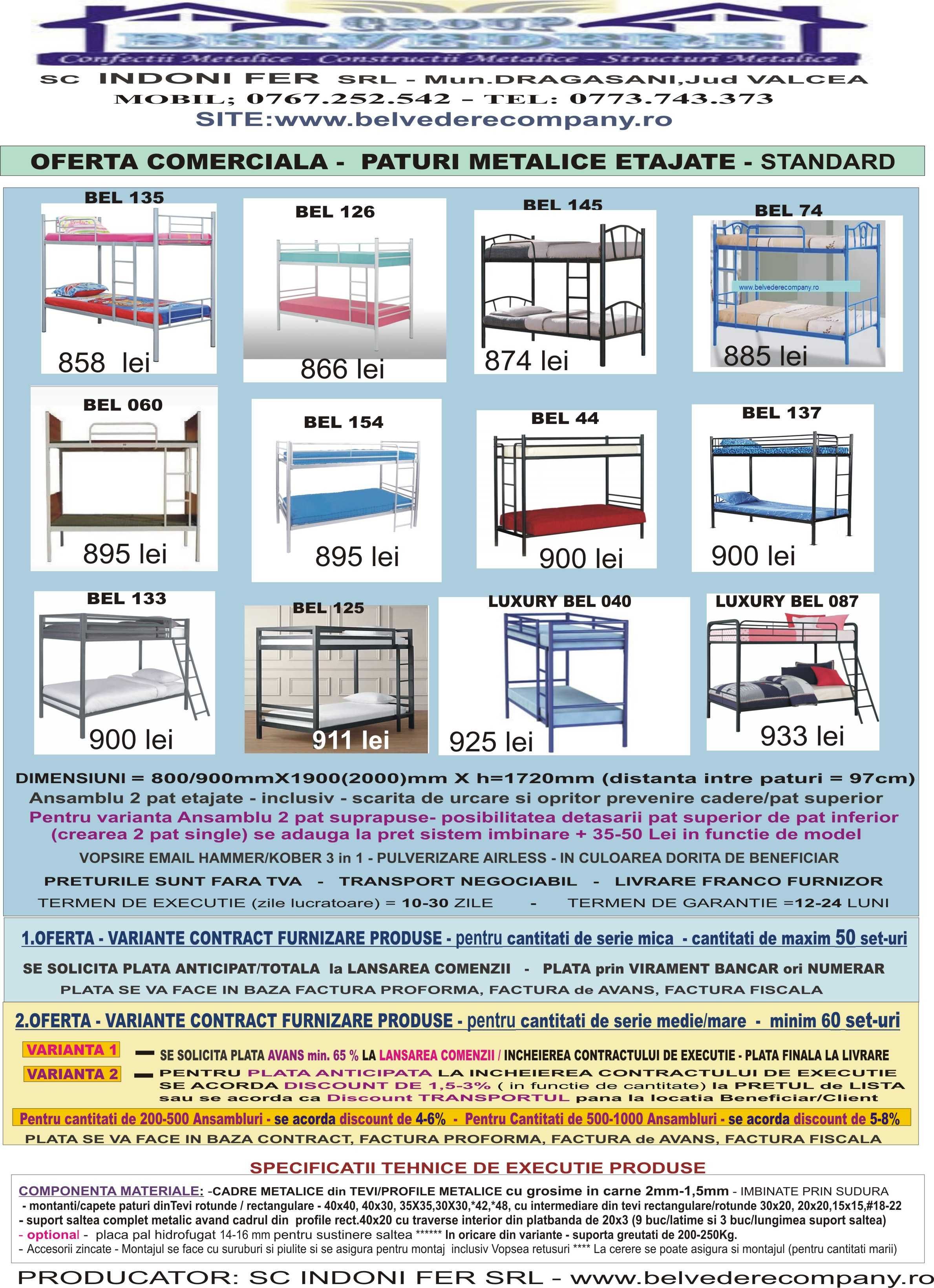 Paturi metalice etajate - marca BELVEDERE