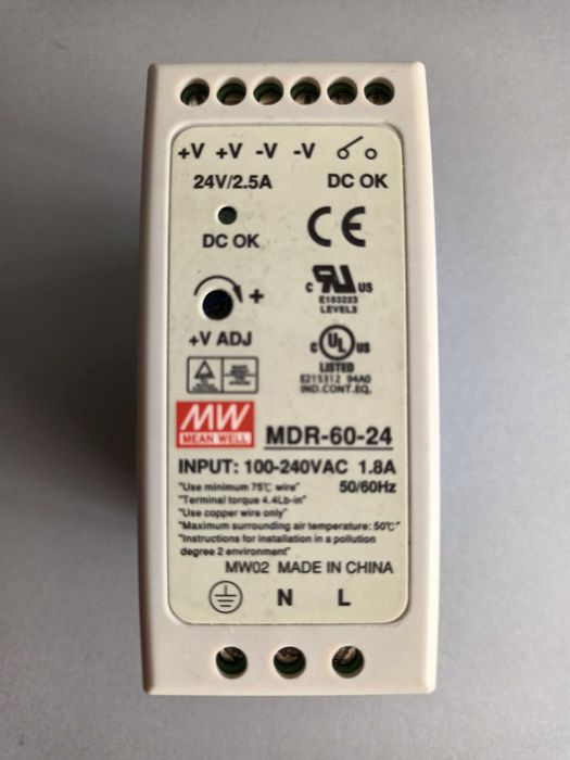 Импулсно захранване за DIN шина MDR-60-24, 24VDC, 2.5A, 60W, MEAN WELL