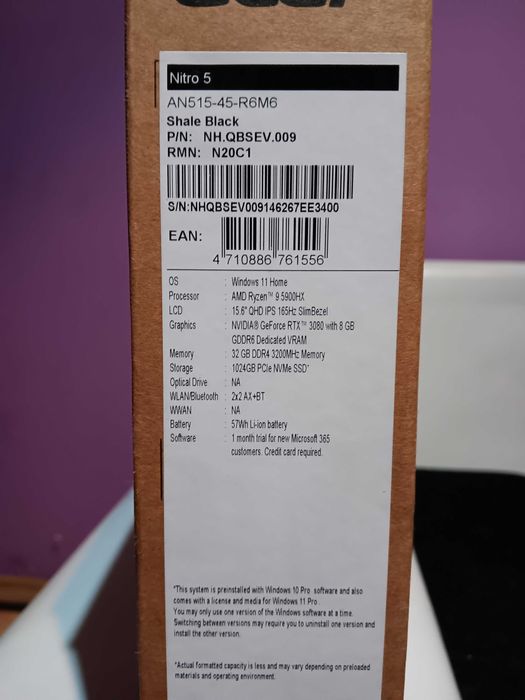 Laptop Acer Nitro 5 5900HX 32 GB 3080