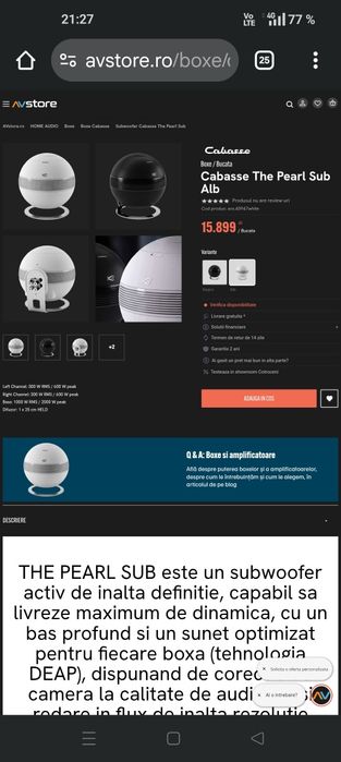 Subwoofer cabasse the pearl