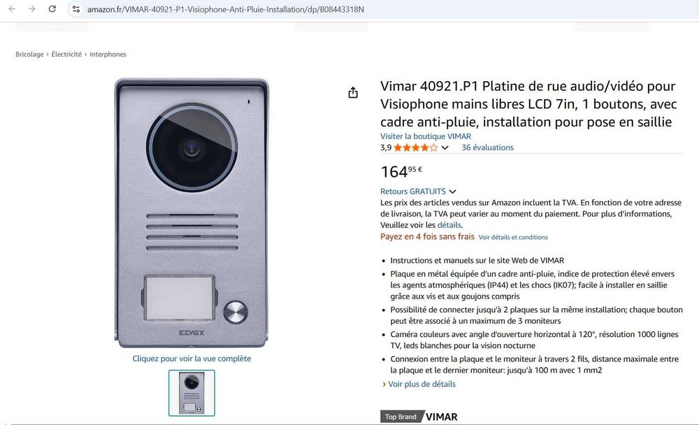 Sonerie video Vimar 40921.P1, placă pentru videofon hands-free