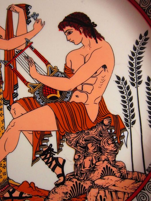 farfurie Grecia 1980 pictata manual Apollo si Daphne(Laura) cadou rar