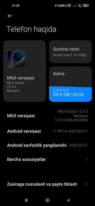 REDMI NOTE 9  6/128GB karobka dokument,