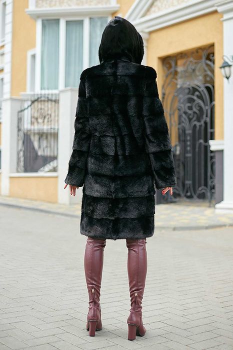 Haină din Blană de Vizon 2in1  , Haină de nurcă,  culoare negru